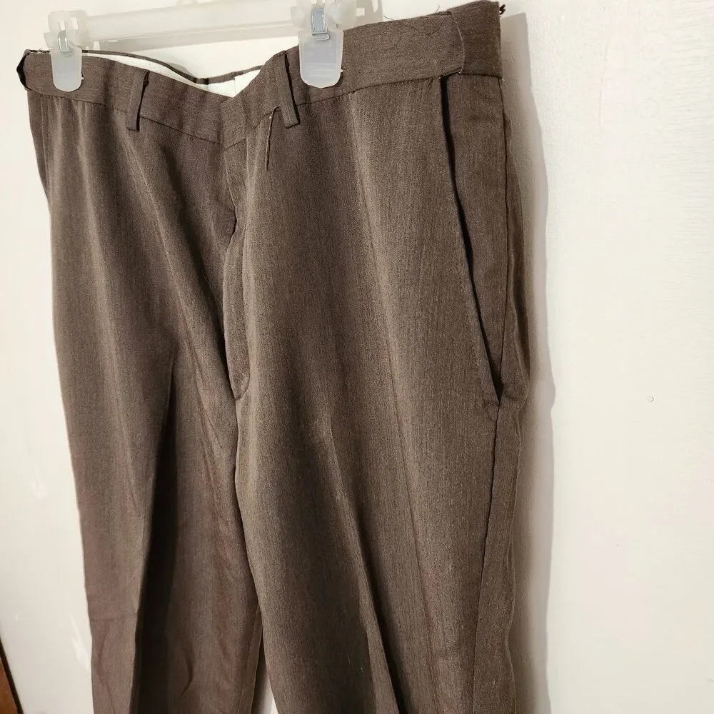 Haggar Dress Pants For Men Size 38x27 Brown Color Flat Front Black Label